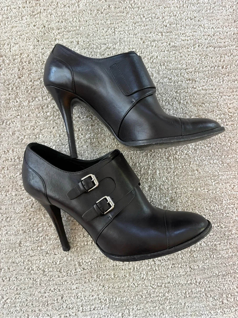 Ralph Lauren Black Leather Double Monk Strap Heels